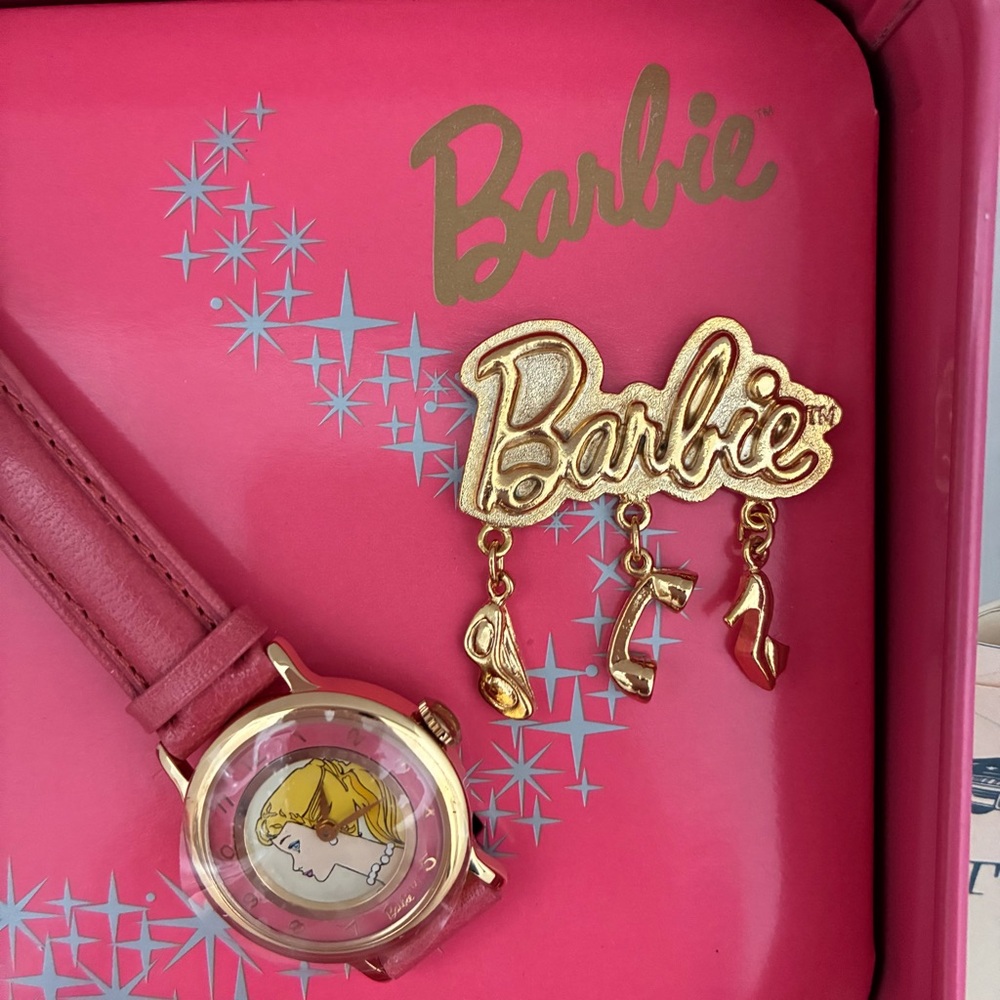 NWT Barbie Pretty And Pink Fossil Watch Boxed Set. 1994 Ltd Ed.. Pink Leather - Picture 9 of 16